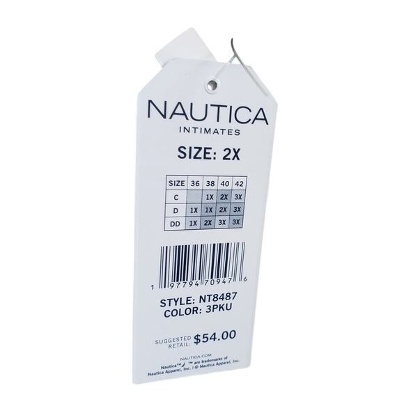 Nautica NWT T-Shirt Bras 3 pack Super Soft Removable Pads‎ Long line 2X - Picture 4 of 7